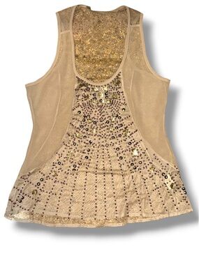 Gimmicks by BKE Beaded Mesh Tank Top Sheer Embellished Boho Festival Medium